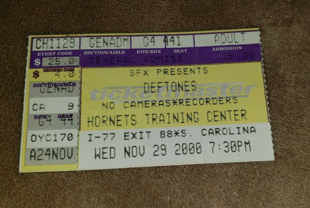 Deftones Ticket Stub  11/29/2000 Charlotte