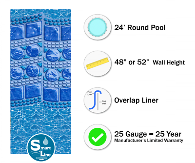 Smartline 24' Round Swirl Tile Overlap Swimming Pool Liner - 25 Gauge