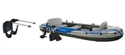 Intex Excursion 5 Inflatable Rafting And Fishing Boat With Oars & Motor Mount