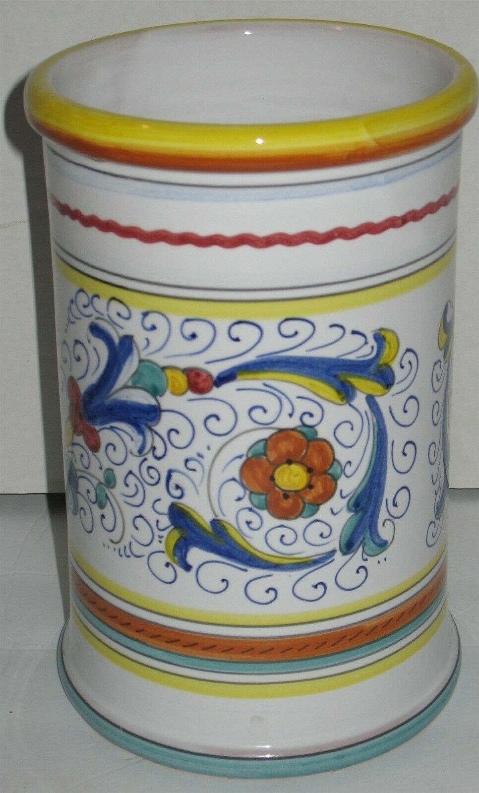 Vintage Multi-color Arte Di Italia Utensil Holder Crock Vase Art Pottery